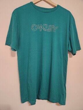 Oakley Wire B1B Geometric Embroidered Logo Green Gorpcore Skate T-Shirt Size 2XL